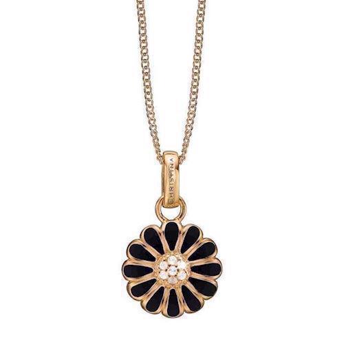 Image of Christina Collect forgyldt Black Marguerite Marguerite vedhæng med sort emalje og 7 hvide topaz i midten, model 680-G30Black
